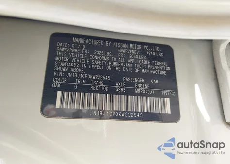 2019 Nissan Rogue Sport S z USA, uszkodzony, nr VIN JN1BJ1CP0KW222545